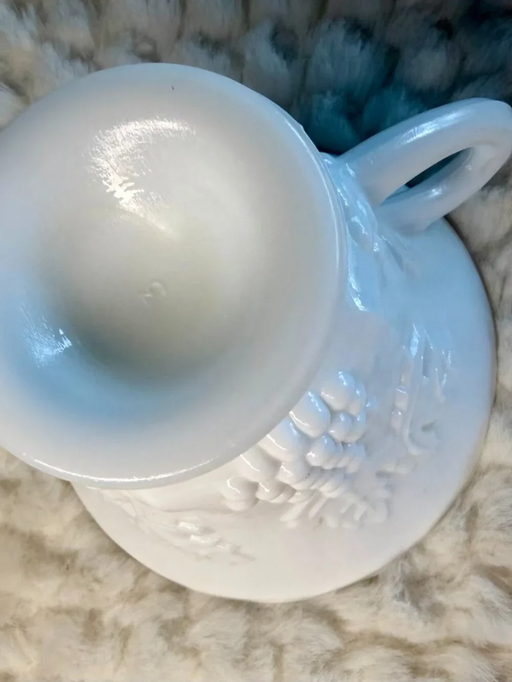 Vintage Milk Glass Harvest Grape Teacup and Snack Plate Set (1 plate, 1 teacup